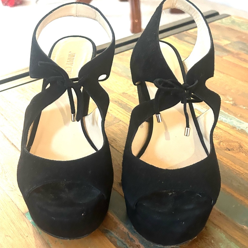 Jimmy Choo Elegant Black Suede Wedge Heels size 41 - Picture 2 of 16